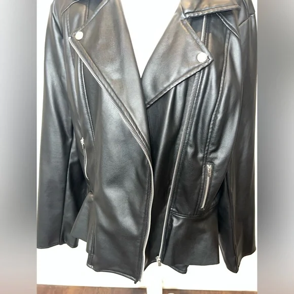 Women’s Jacket (Ashley Stewart Faux Leather Peplum Moto Jacket) - Picture 2 of 5